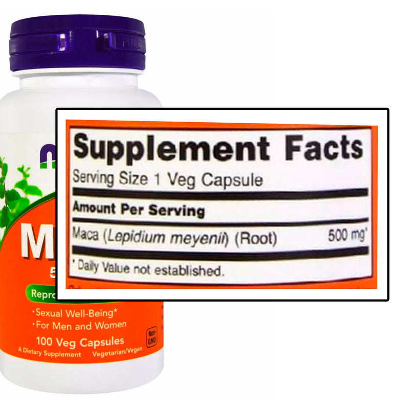 MACA PERUANA 500MG - 100 CÁPSULAS - NOW FOODS
